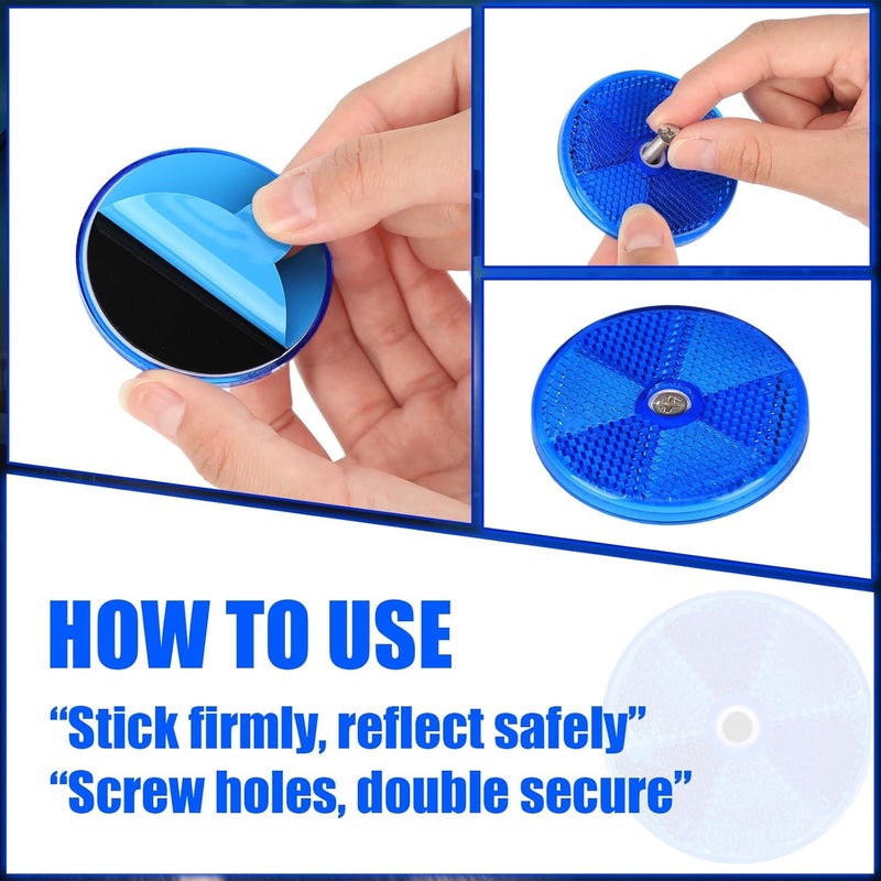 Kingdder 16 Pack Front Round Reflector for Driveway Fence Gate Posts Trailers Safety Reflectors with Center Mounting Holes Automobiles Boats Mailboxes (Blue) - Image 3